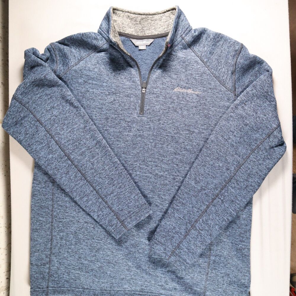 Eddie Bauer 1/4 Zip Fleece Lined Sweater Sweatshirt Mens XL Blue Long Sleeve